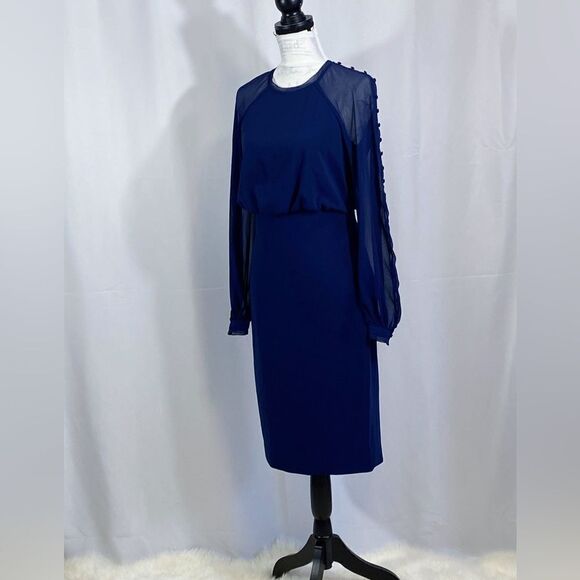 Badgley Mischka Blouson Button-Sleeve Dress size 4 - Picture 5 of 13